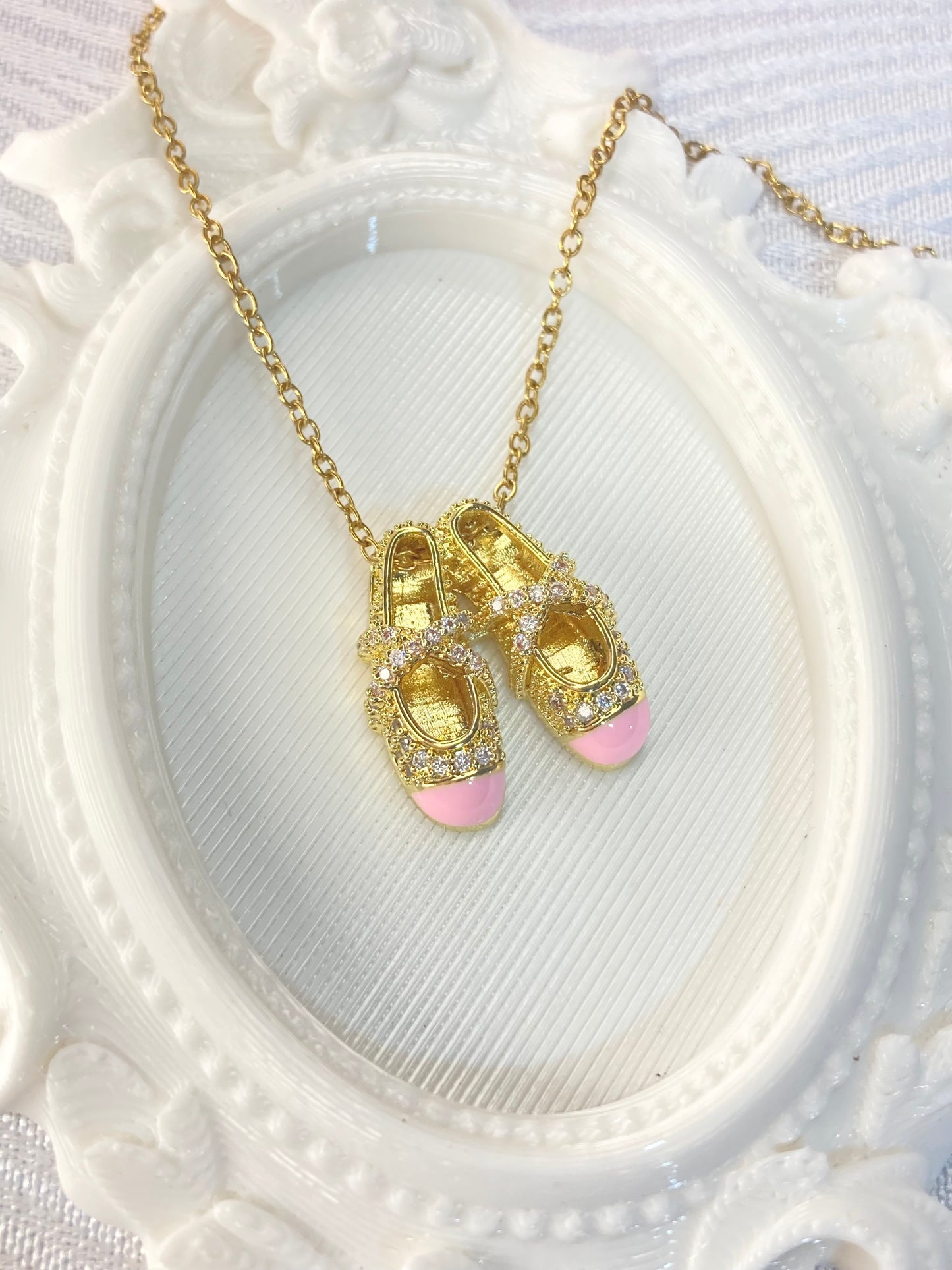 Collar Ballerina Shoes Pink Stainless Steel