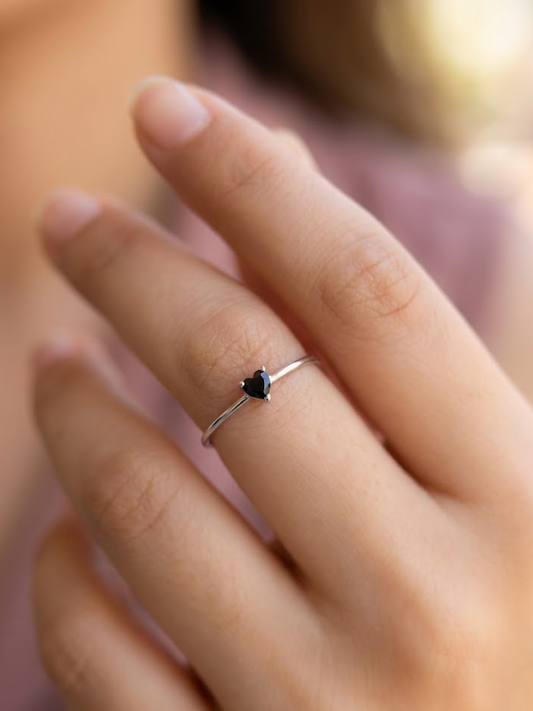 Anillo Ajustable Heart Negro S925